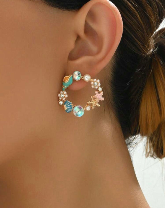 Fashionable & Cute Pearl and Starfish Earrings