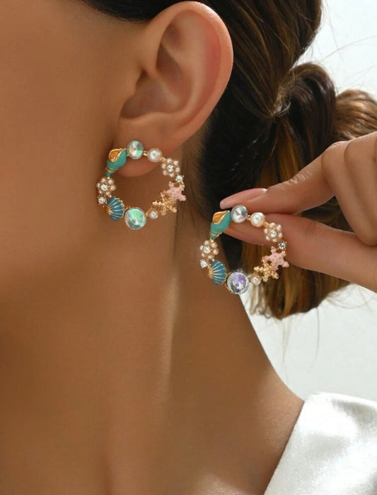 Fashionable & Cute Pearl and Starfish Earrings