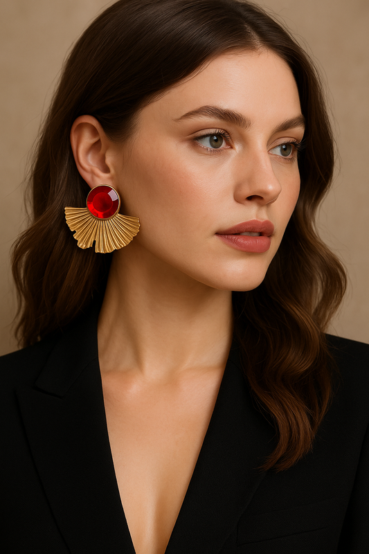 Fan Shape Red Stone Earrings