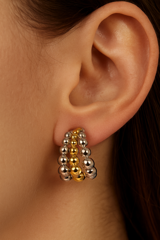 Trio Half SS Gold Earrings